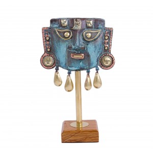 Decorative Funeral Mask on Stand Statuette Oxidized Copper &apos;Reverent&apos;NOVICA Peru   382542656725